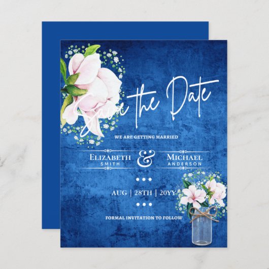 LeahG BUDGET Save The Date Roze Magnolia's (Voorkant / Achterkant)