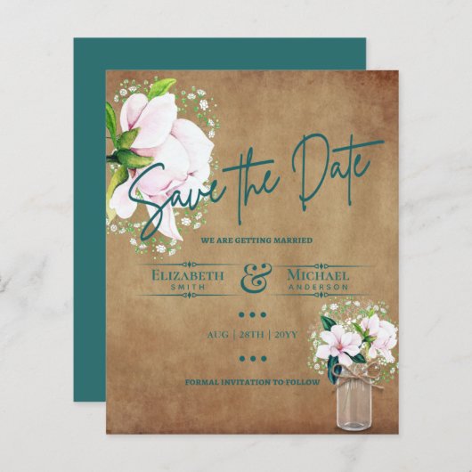 LeahG BUDGET Save The Date Rustieke Magnolia's (Voorkant / Achterkant)