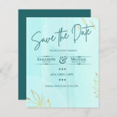 LeahG BUDGET Save The Date Teal Goud Abstract (Voorkant / Achterkant)