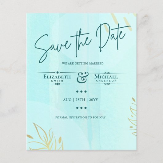 LeahG BUDGET Save The Date Teal Goud Abstract (Voorkant)