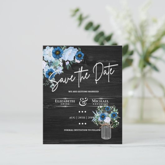 LeahG BUDGET Save The Date Zwart Blauw Bloemmotief (Staand voorkant)