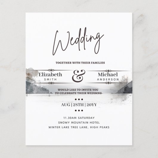 LeahG BUDGET Sneeuwberg Trouw Uitnodiging (Voorkant)