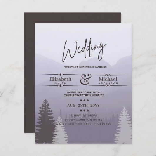 LeahG BUDGET Snowy Mountain Wedding Invite (Voorkant / Achterkant)