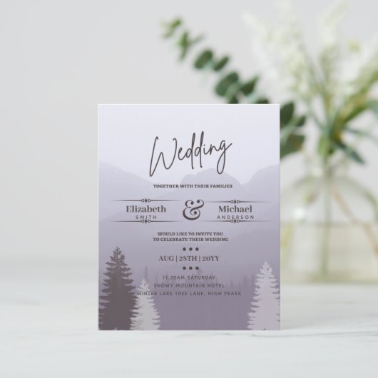LeahG BUDGET Snowy Mountain Wedding Invite (Staand voorkant)