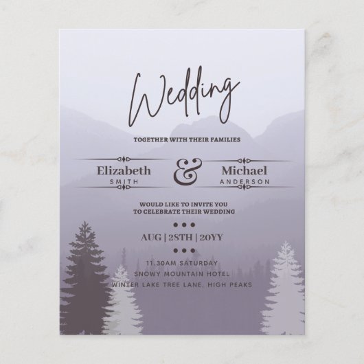 LeahG BUDGET Snowy Mountain Wedding Invite (Voorkant)