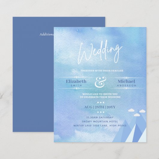 LeahG BUDGET Snowy Mountain Wedding Invite (Voorkant / Achterkant)