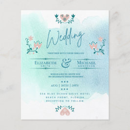 LeahG BUDGET Trouw Uitnodiging Folk Art Teal Roze