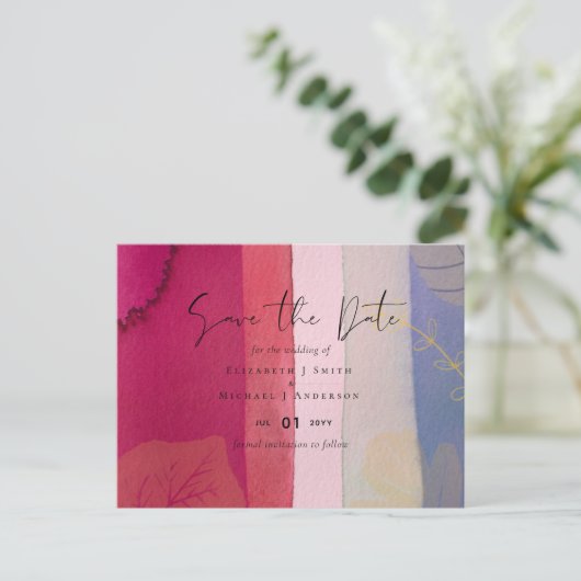 LeahG BUDGET Wedding Berry Red Paarse Waterverf Briefkaart (Staand voorkant)