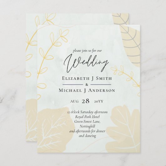LeahG Budget Wedding Gold Grey Fall Leaves (Voorkant / Achterkant)