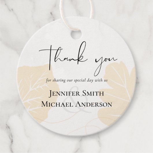 LeahG Budget Wedding Gold Grey Fall Leaves Bedankjes Labels (Voorkant)
