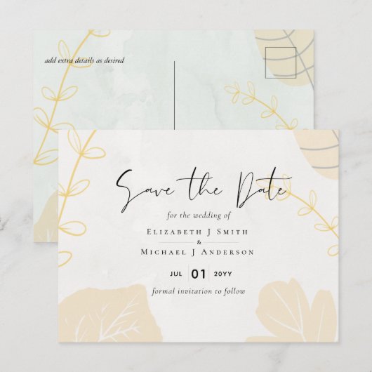 LeahG Budget Wedding Gold Grey Fall Leaves Briefkaart (Voorkant / Achterkant)