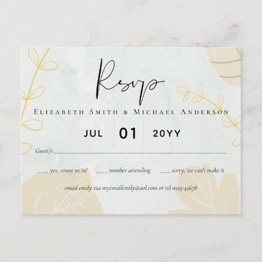 LeahG Budget Wedding Gold Grey Fall Leaves Briefkaart (Voorkant)