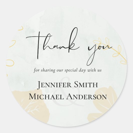 LeahG Budget Wedding Gold Grey Fall Leaves Ronde Sticker (Voorkant)