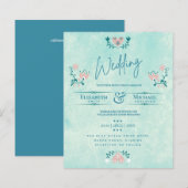 LeahG BUDGET Wedding Invite Folk Art Blauwgroen Ro (Voorkant / Achterkant)