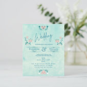 LeahG BUDGET Wedding Invite Folk Art Blauwgroen Ro (Staand voorkant)