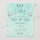 LeahG BUDGET Wedding Invite Folk Art Blauwgroen Ro (Voorkant)