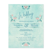 LeahG BUDGET Wedding Invite Folk Art Blauwgroen Ro