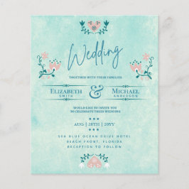 LeahG BUDGET Wedding Invite Folk Art Blauwgroen Ro