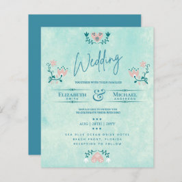 LeahG BUDGET Wedding Invite Folk Art Blauwgroen Ro