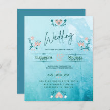 LeahG BUDGET Wedding Invite Folk Art Blauwgroen Ro