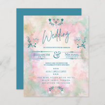 LeahG BUDGET Wedding Invite Folk Art Blauwgroen Ro