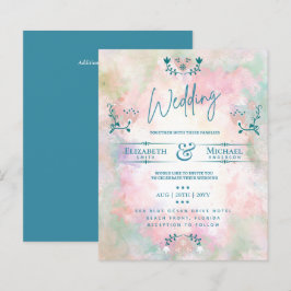 LeahG BUDGET Wedding Invite Folk Art Blauwgroen Ro