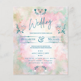 LeahG BUDGET Wedding Invite Folk Art Blauwgroen Ro