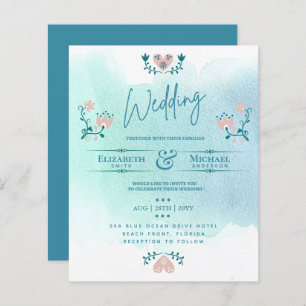 LeahG BUDGET Wedding Invite Folk Art Blauwgroen Ro