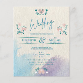 LeahG BUDGET Wedding Invite Folk Art Blauwgroen Ro