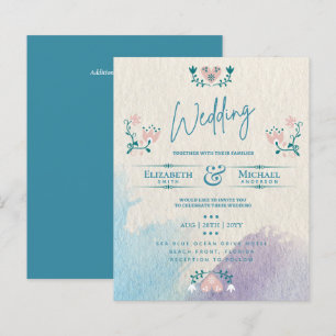 LeahG BUDGET Wedding Invite Folk Art Blauwgroen Ro