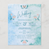 LeahG BUDGET Wedding Invite Folk Art Peach Blauwgr (Voorkant)