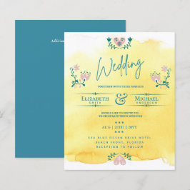 LeahG BUDGET Wedding Invite Folk Art Yellow Blauwg