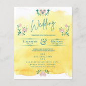 LeahG BUDGET Wedding Invite Folk Art Yellow Blauwg (Voorkant)