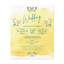 LeahG BUDGET Wedding Invite Folk Art Yellow Blauwg