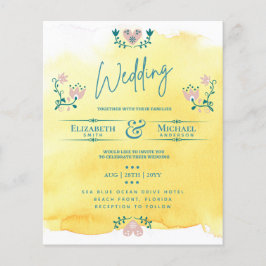 LeahG BUDGET Wedding Invite Folk Art Yellow Blauwg