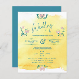LeahG BUDGET Wedding Invite Folk Art Yellow Blauwg