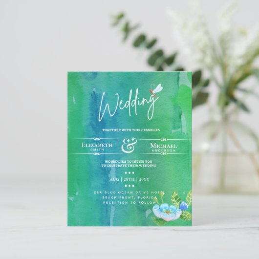LeahG BUDGET Wedding Invite Garden Pond Waterverf (Staand voorkant)