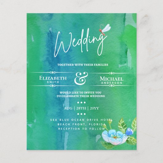 LeahG BUDGET Wedding Invite Garden Pond Waterverf (Voorkant)