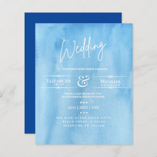 LeahG BUDGET Wedding Invite Ocean Blue Waterverf