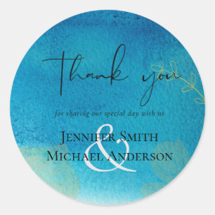 LeahG BUDGET Wedding Ocean Blue Waterverf Ronde Sticker