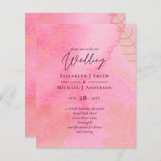 LeahG Budget Wedding Pink Peach Waterverf Abstrac (Voorkant / Achterkant)
