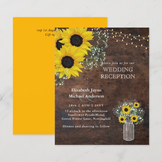 LeahG Budget Wedding RecEPTION Rustic Sunflower (Voorkant / Achterkant)