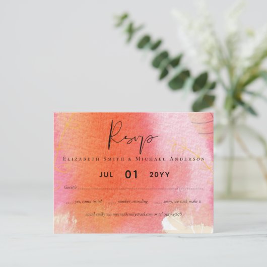 LeahG Budget Wedding Red Oranje Waterverf verlaat Briefkaart (Staand voorkant)