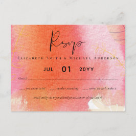 LeahG Budget Wedding Red Oranje Waterverf verlaat Briefkaart