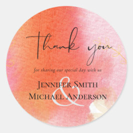 LeahG Budget Wedding Red Sinaasappel Waterverf Ronde Sticker