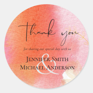 LeahG Budget Wedding Red Sinaasappel Waterverf Ronde Sticker