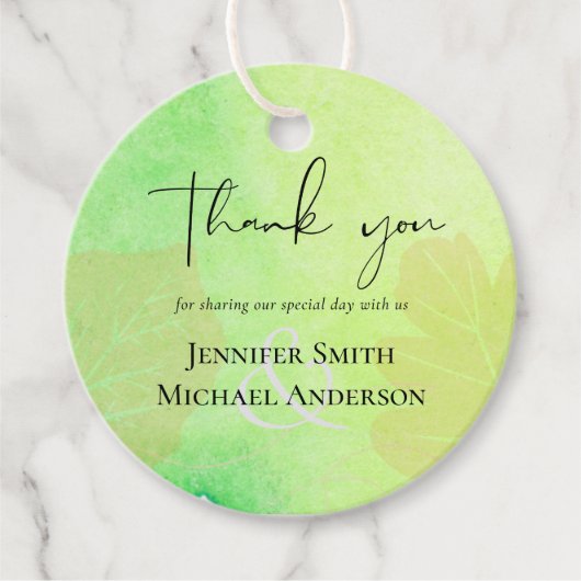 LeahG Budget Wedding Waterverf Blauwgroen Groen Bl Bedankjes Labels (Voorkant)