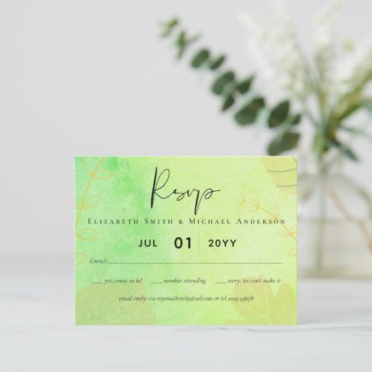 LeahG Budget Wedding Waterverf Blauwgroen Groen Bl Briefkaart (Staand voorkant)