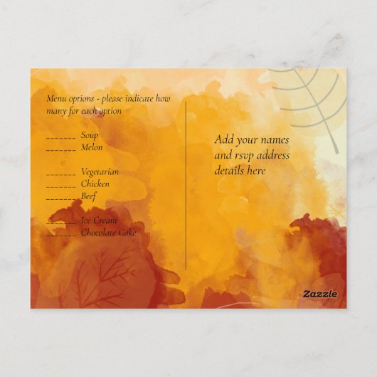 LeahG Budget Wedding Waterverf Sunset Fall Briefkaart (Achterkant)
