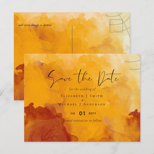 LeahG Budget Wedding Waterverf Sunset Fall Briefkaart (Voorkant / Achterkant)